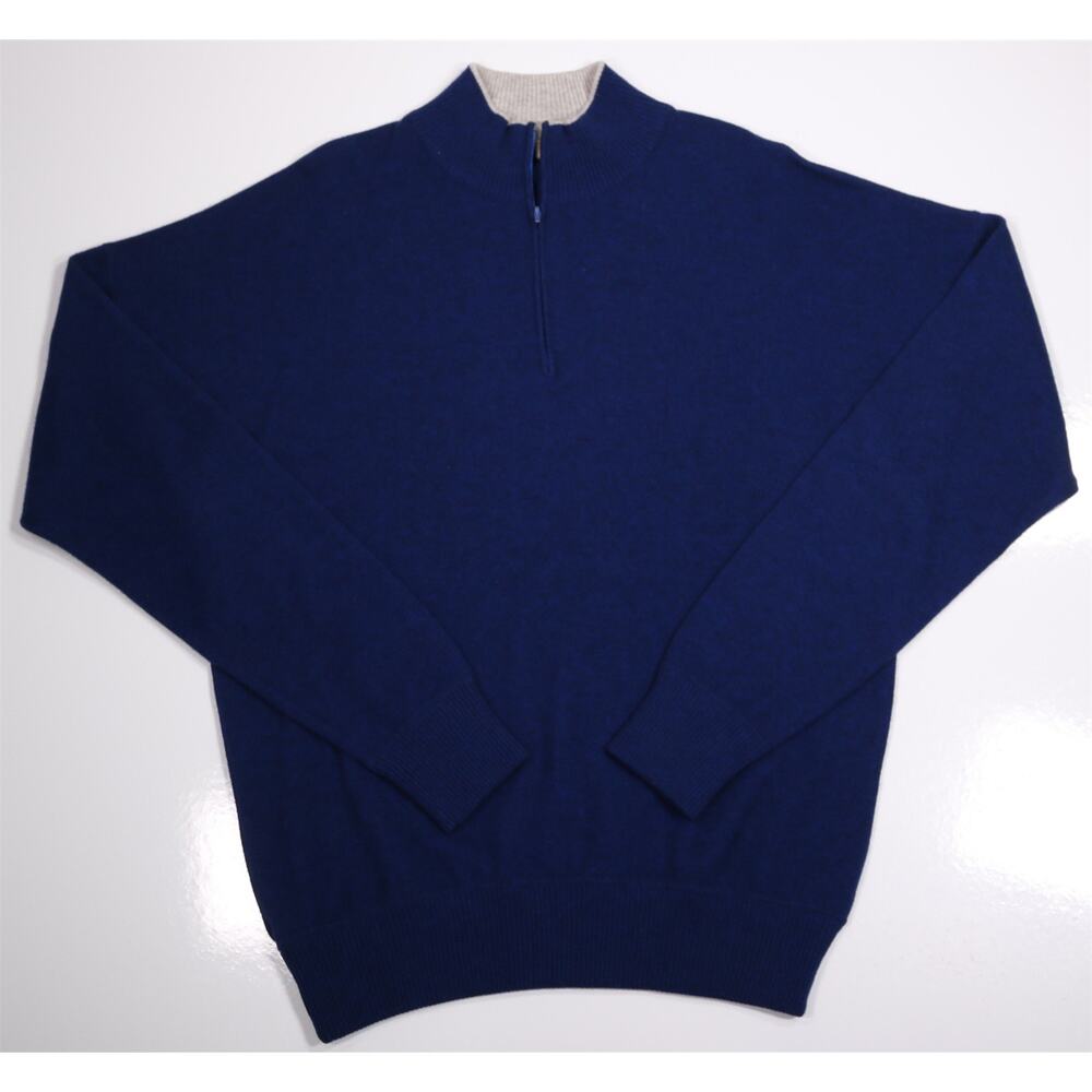 Trillion Dark Blue 100% Cashmere 1/4 Quarter Zip Pullover Knit Sweater XXL